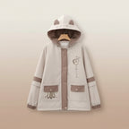 Japanese cute hooded jacket for women in beige with animal ear details and front pockets