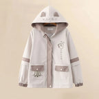 Japanese cute hooded jacket for women in light beige with ears and cute animal prints from Vusy Kawai Shop