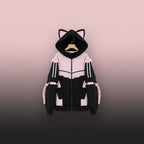 Kawaii cat ear hoodie for women with ears in black and pink with ruffle details and adjustable straps