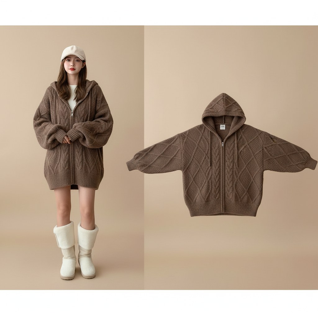 Damen Strickjacke im Oversize-Schnitt, koreanischer Stil
