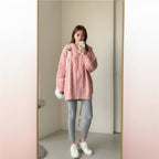 Korean style women's oversized knitted jacket korean style in soft pink with zip front and textured pattern