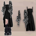 Kariertes Hemd Schwarzes Kleid Set für Damen