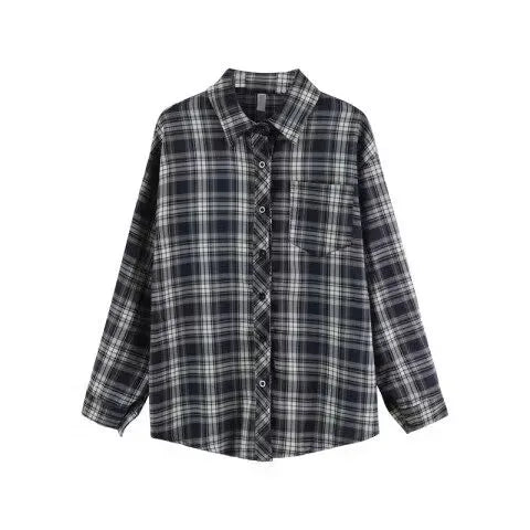 Black and white plaid shirt for women featuring button-up front and chest pocket plaid shirt Black dress set for women