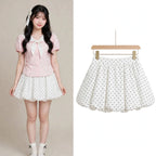 Women's Sweet Polka Dot Bow Collar Top & Mini Skirt Set