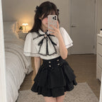 Women's Sweet Y2K Bow Blouse & Mini Skirt Set