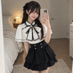 Women's Sweet Y2K Bow Blouse & Mini Skirt Set