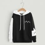 Vusy Kawaii Shop Official black and white cotton-blend pullover hoodie with cat face graphic and cat ear details.