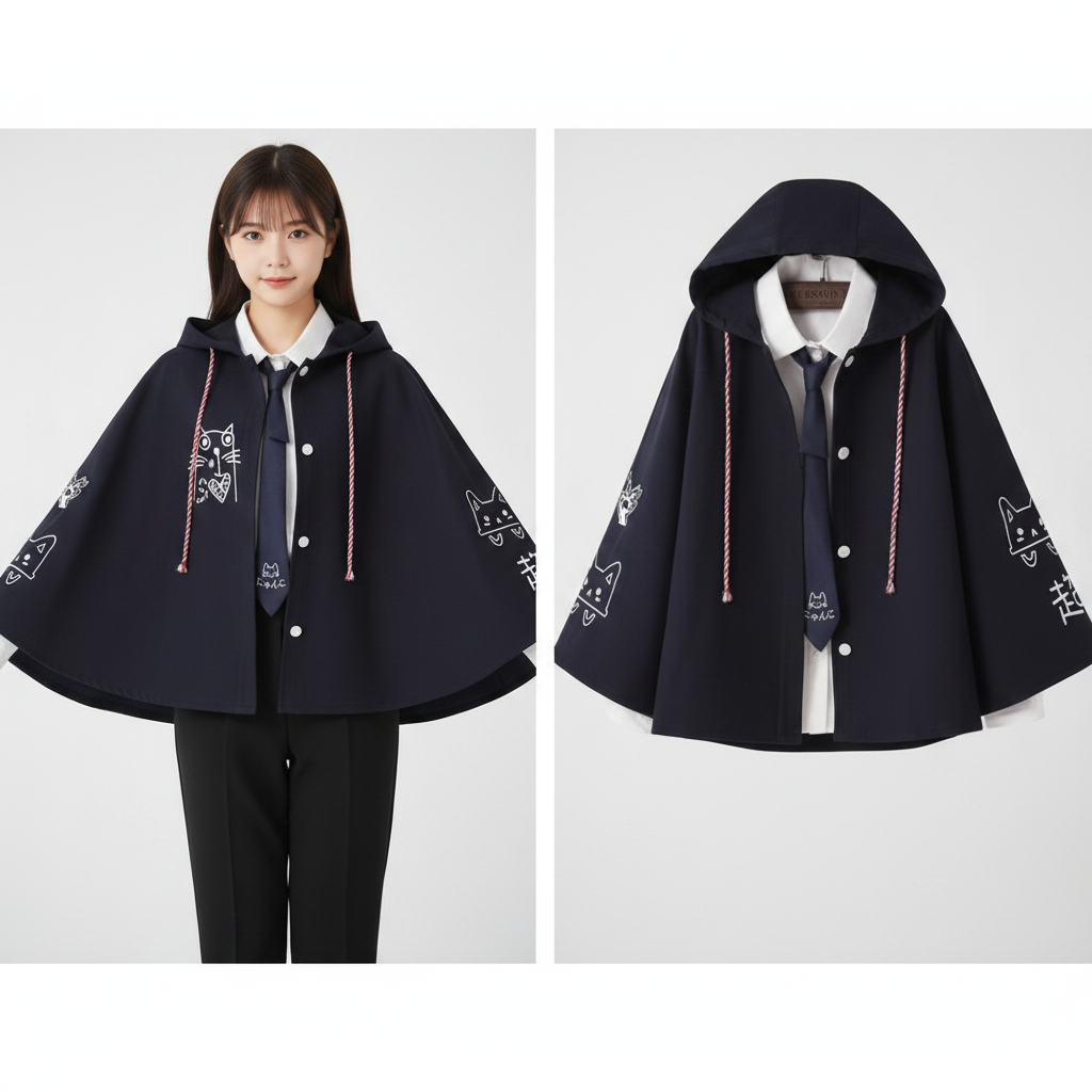 Sweat à capuche motif chat manteau japonais oversize