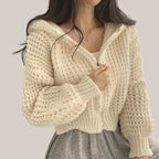 Vusy Kawaii Shop Official cream knit zip-up hoodie with a waffle knit texture and relaxed fit.
