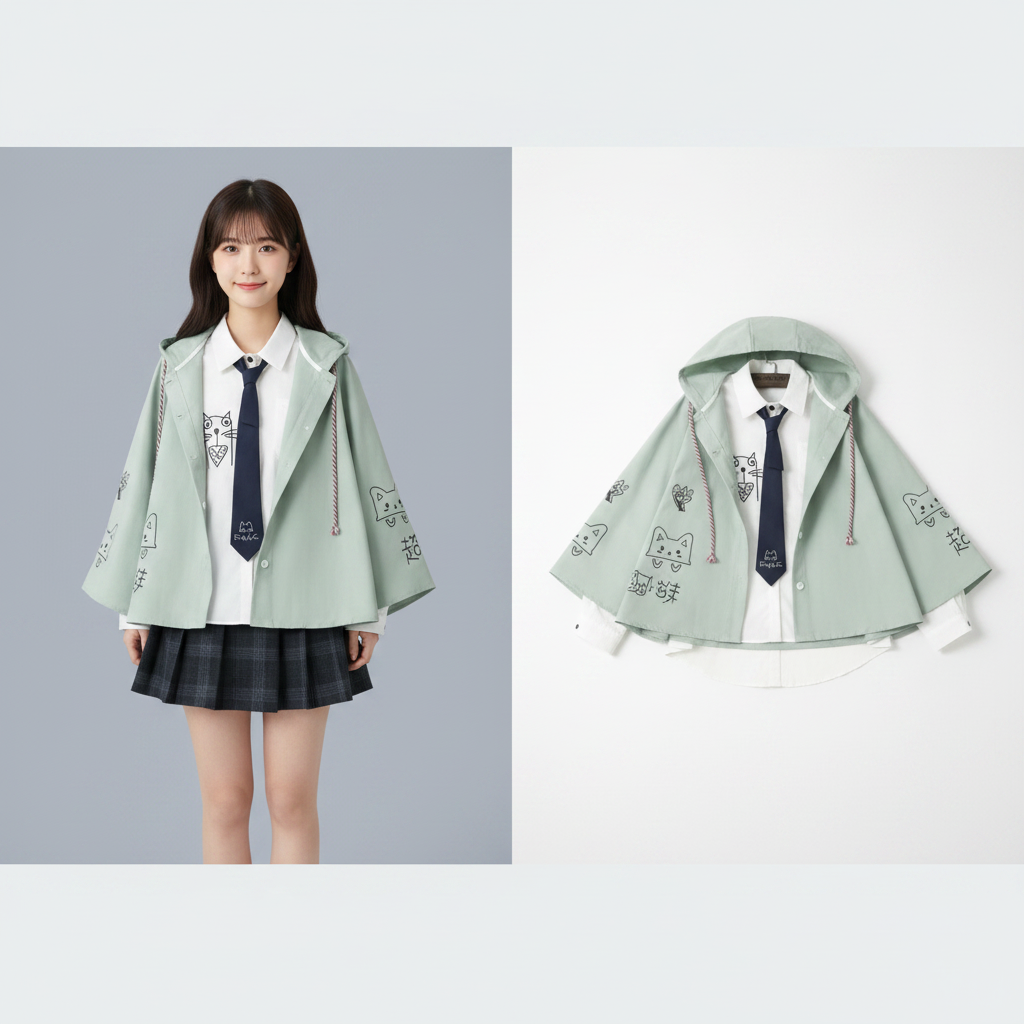 Sweat à capuche motif chat manteau japonais oversize