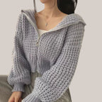 Vusy Kawaii Shop Official light grey knit zip-up hoodie with a relaxed fit and balloon sleeves.