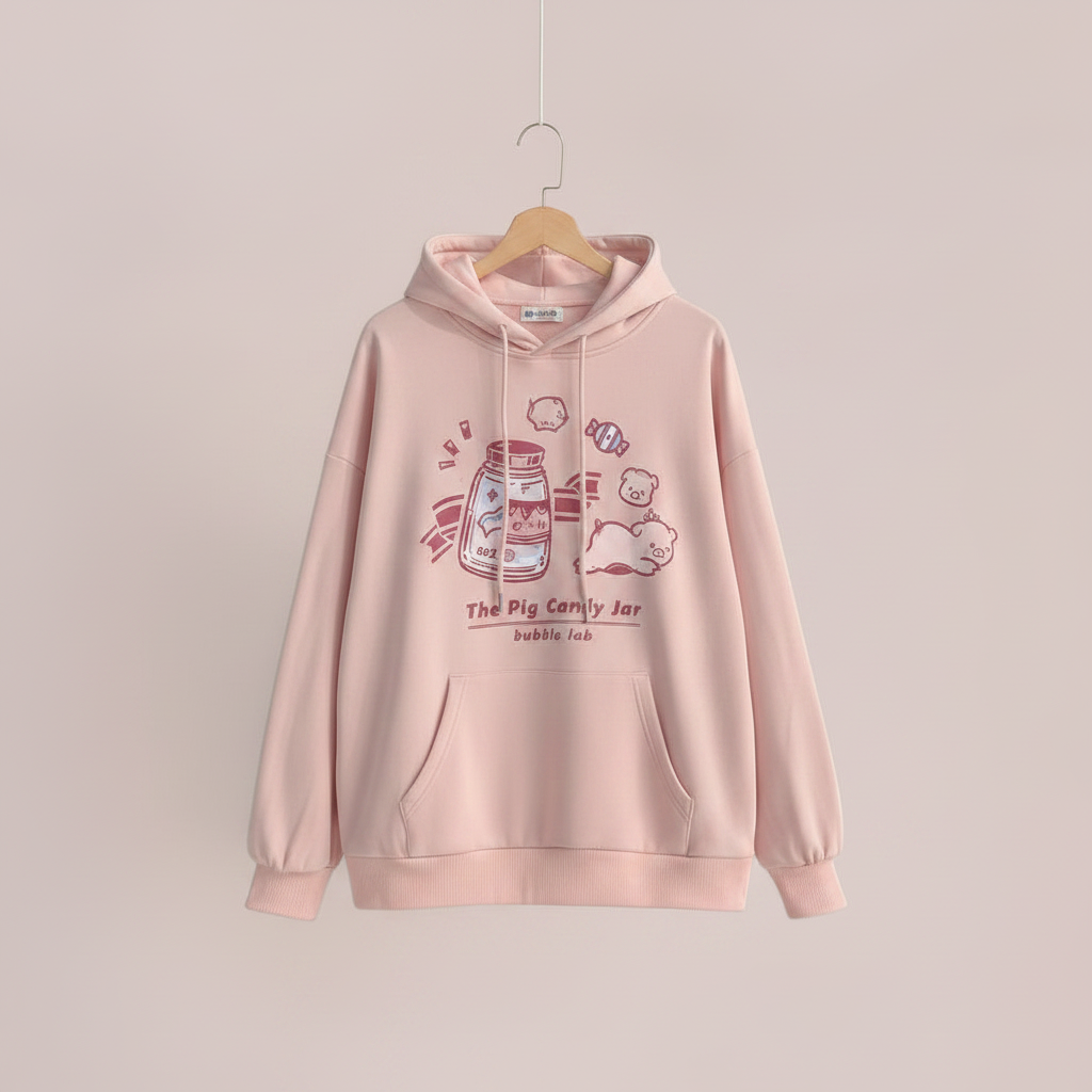 Harajuku Cute Print Sweatshirt Pink Hoodie
