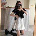 White Ruched High Waist Skirt for Kawaii Style