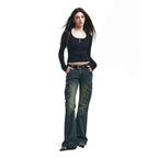 Vusy Kawai Women's Blue Baggy Cargo Jeans for Trendy Style