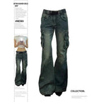 Vusy Kawai Women's Blue Baggy Cargo Jeans for Trendy Style