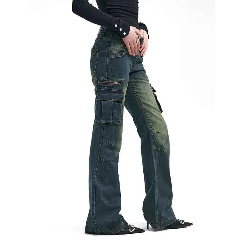 Vusy Kawai Women's Blue Baggy Cargo Jeans for Trendy Style