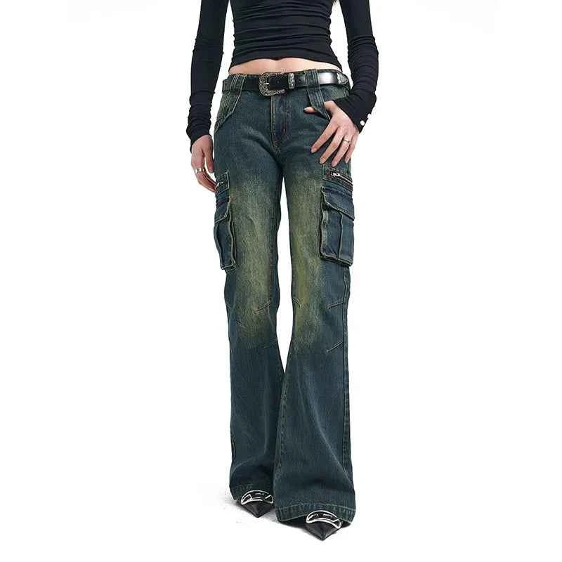 Vusy Kawai Women's Blue Baggy Cargo Jeans for Trendy Style