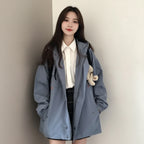 Women's preppy style Korean streetwear coat in light blue with zipper and hood from Vusy Kawai Shop