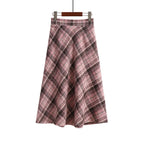Pink plaid skirt from Women's Spring Fall Preppy Bandage Knit Vest & Plaid Skirt Set by Vusy Kawai Shop