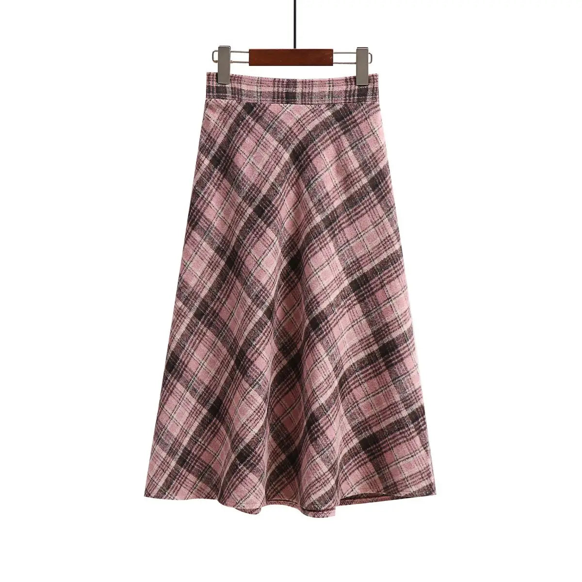 Pink plaid skirt from Women's Spring Fall Preppy Bandage Knit Vest & Plaid Skirt Set by Vusy Kawai Shop