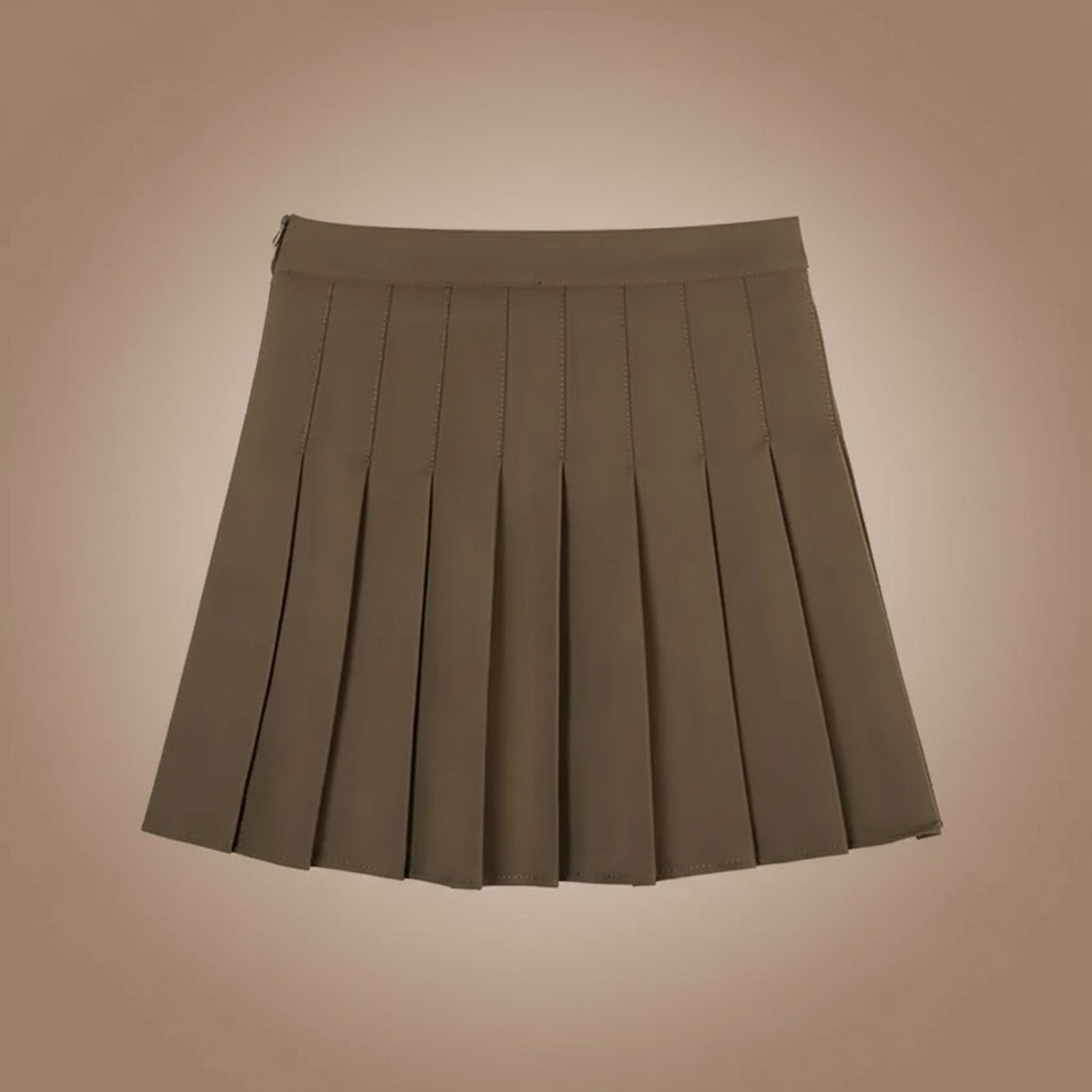 Brown pleated mini skirt from Vusy Kawai Shop perfect for women's spring summer pleated mini skirt outfit