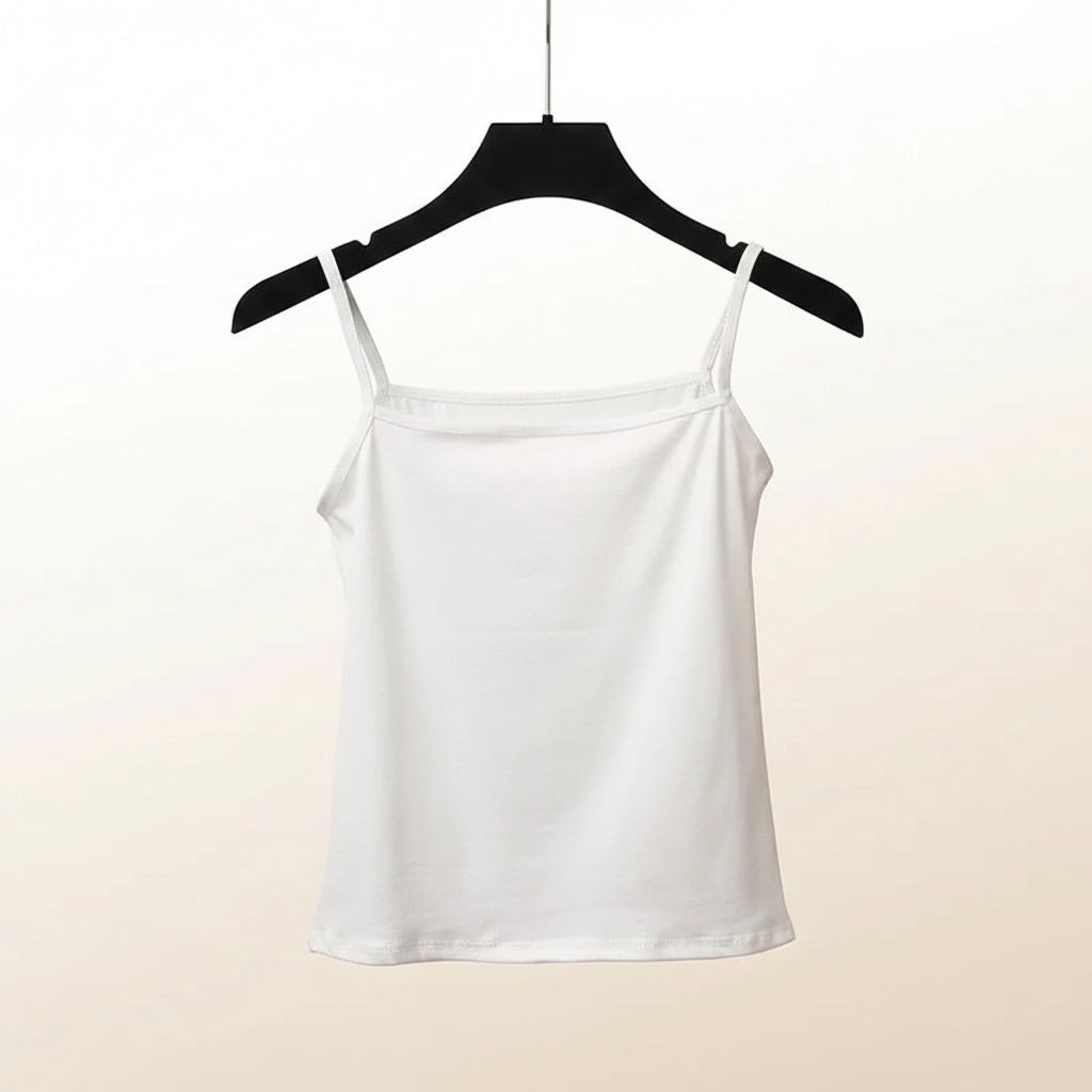 White sleeveless camisole top perfect for women's spring summer pleated mini skirt outfit