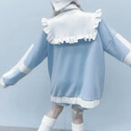 Blue and white casual layered coat for girls with ruffle details and long sleeves from Vusy Kawai Shop