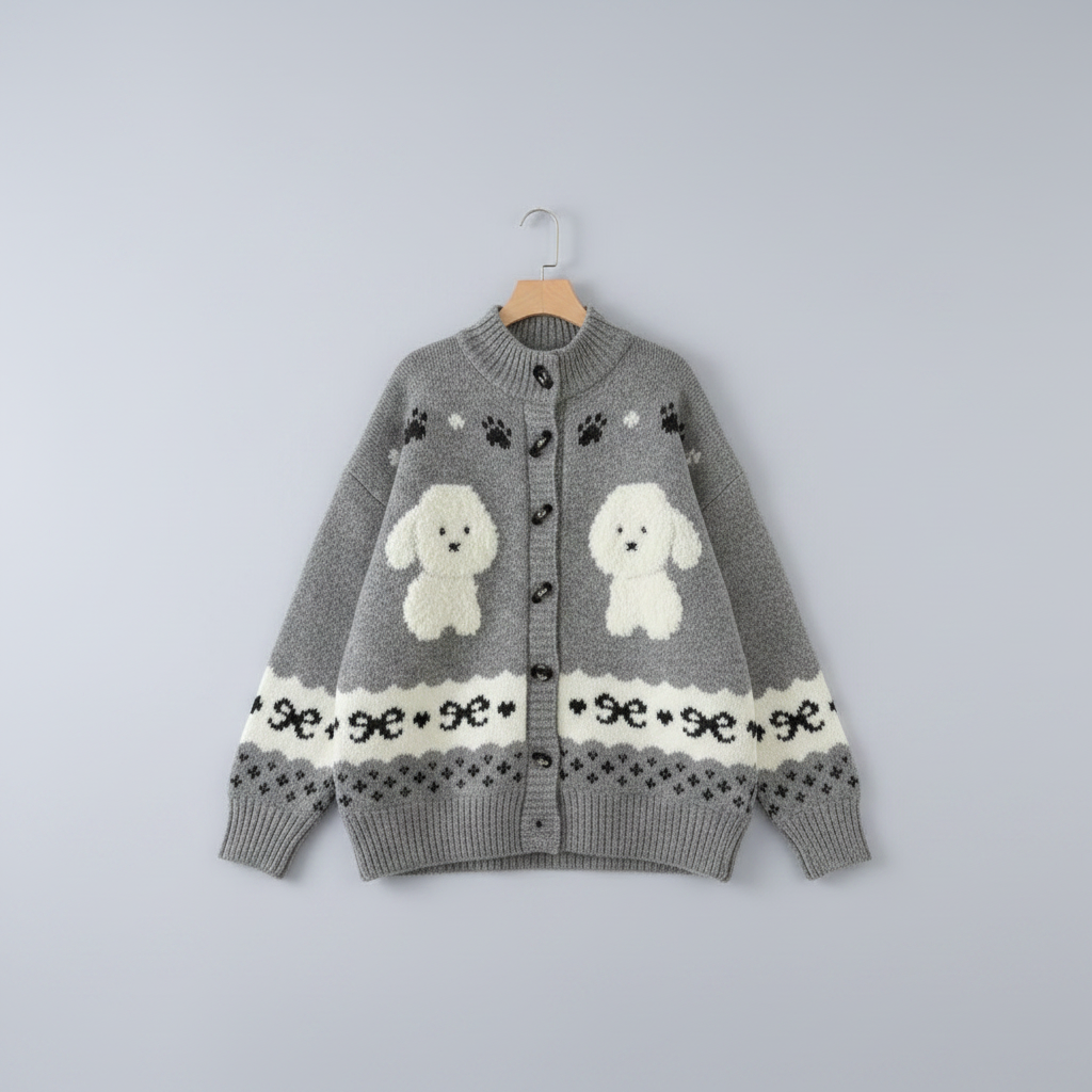 Pull tricoté douillet pour femme avec motif chien mignon