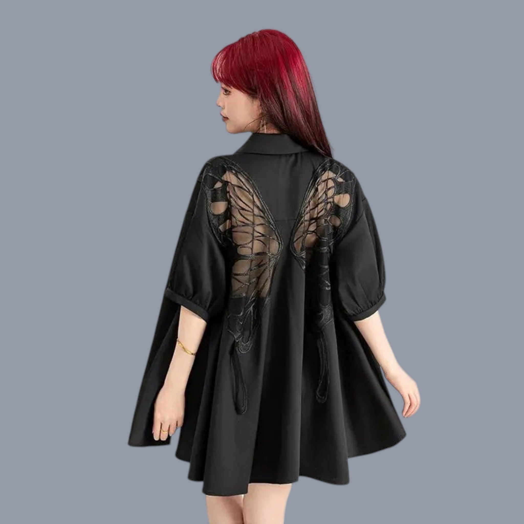 Vusy Kawai Shop gothic loose long sleeve top in black with butterfly wing design on back