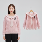 Koreanischer Preppy-Pullover mit marineblauem Kragen