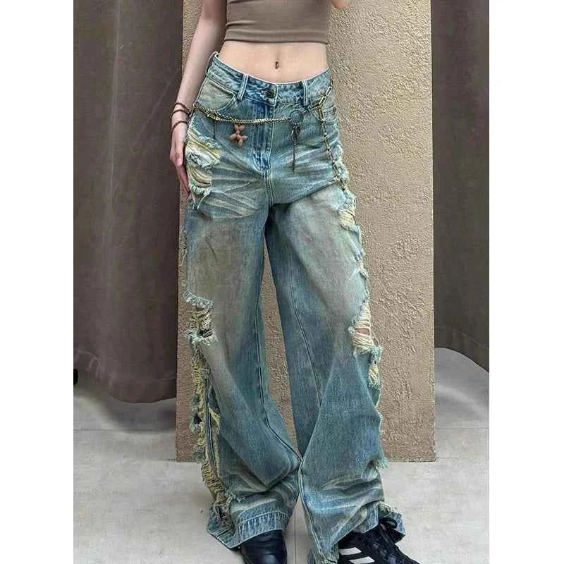 Vusy Kawai Y2K Baggy Ripped Jeans for Women
