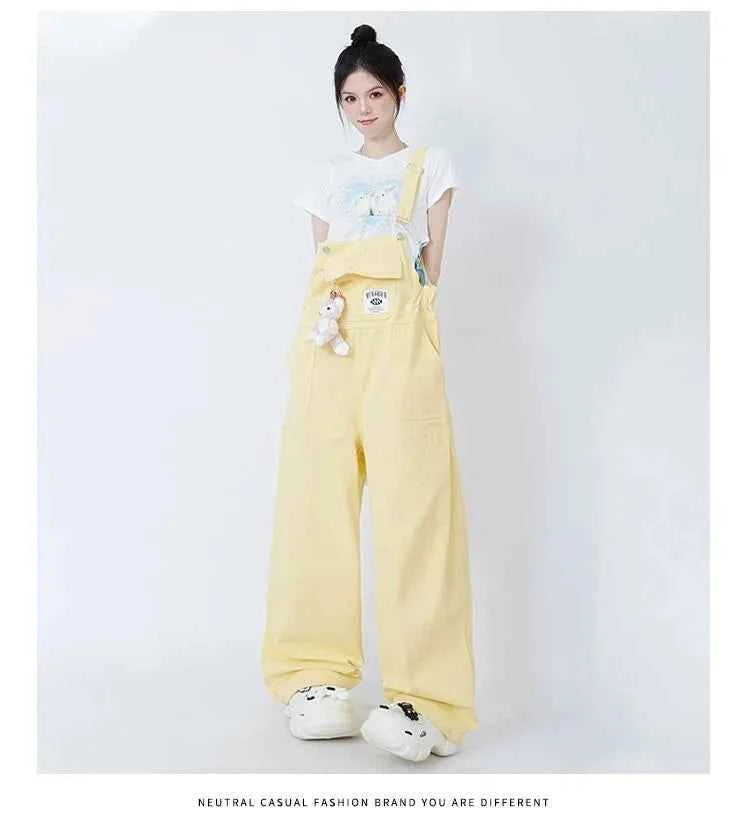 Cute Yellow Overalls with Kawaii Bunny Charm